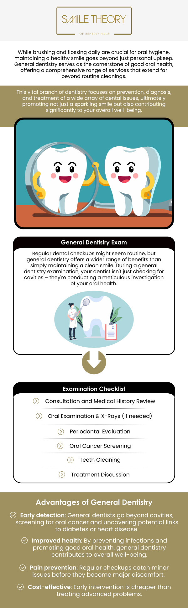 Common questions asked by patients: What is a general dentist? What do general dentists do? What ages do general dentists treat? When should I see the dentist? For more information, contact us or schedule an appointment online. We are conveniently located at 99 North La Cienega Blvd, Suite 301, Beverly Hills, CA 90211.